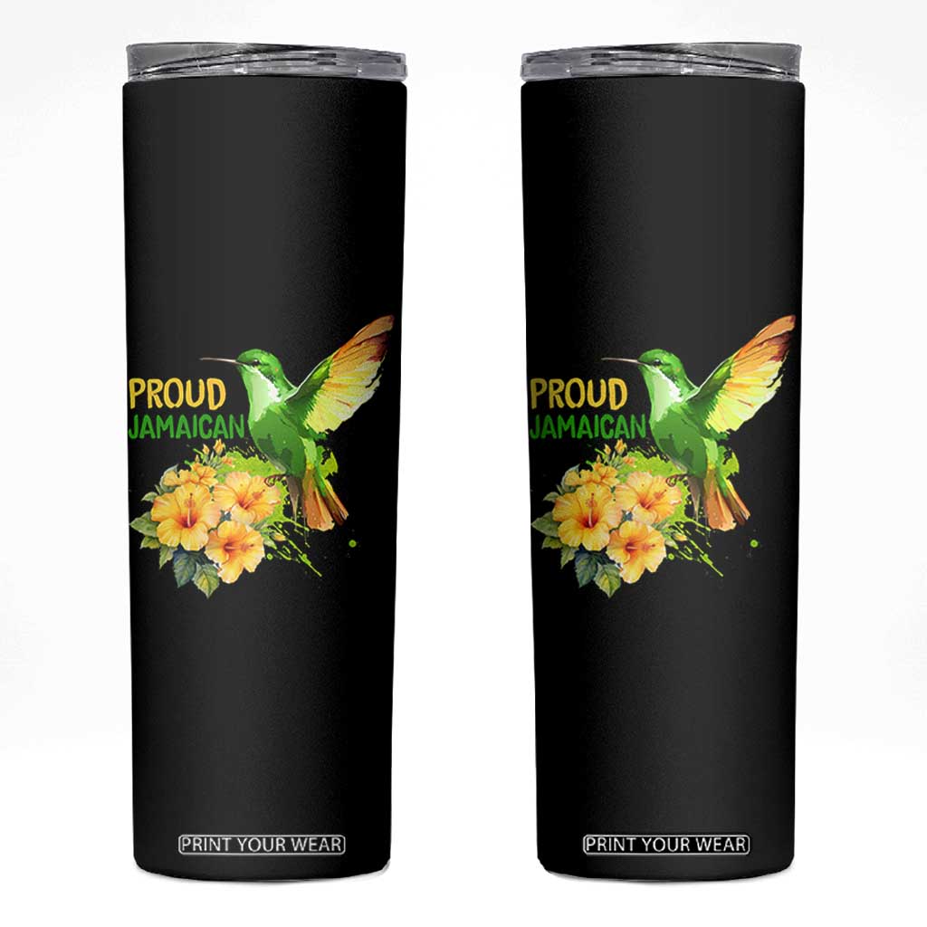 Proud Jamaican Skinny Tumbler Jamaica Flag Hummingbird Hibiscus TS11 Black Print Your Wear
