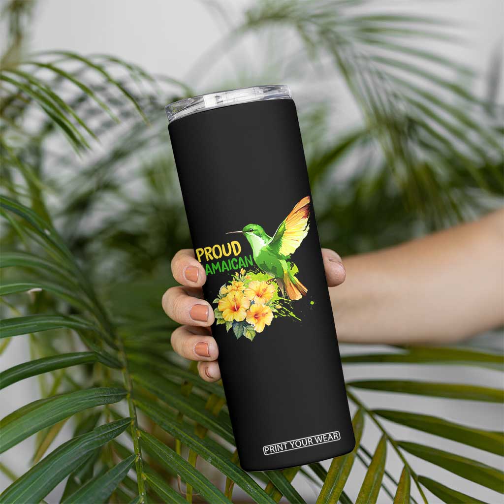 Proud Jamaican Skinny Tumbler Jamaica Flag Hummingbird Hibiscus TS11 Print Your Wear