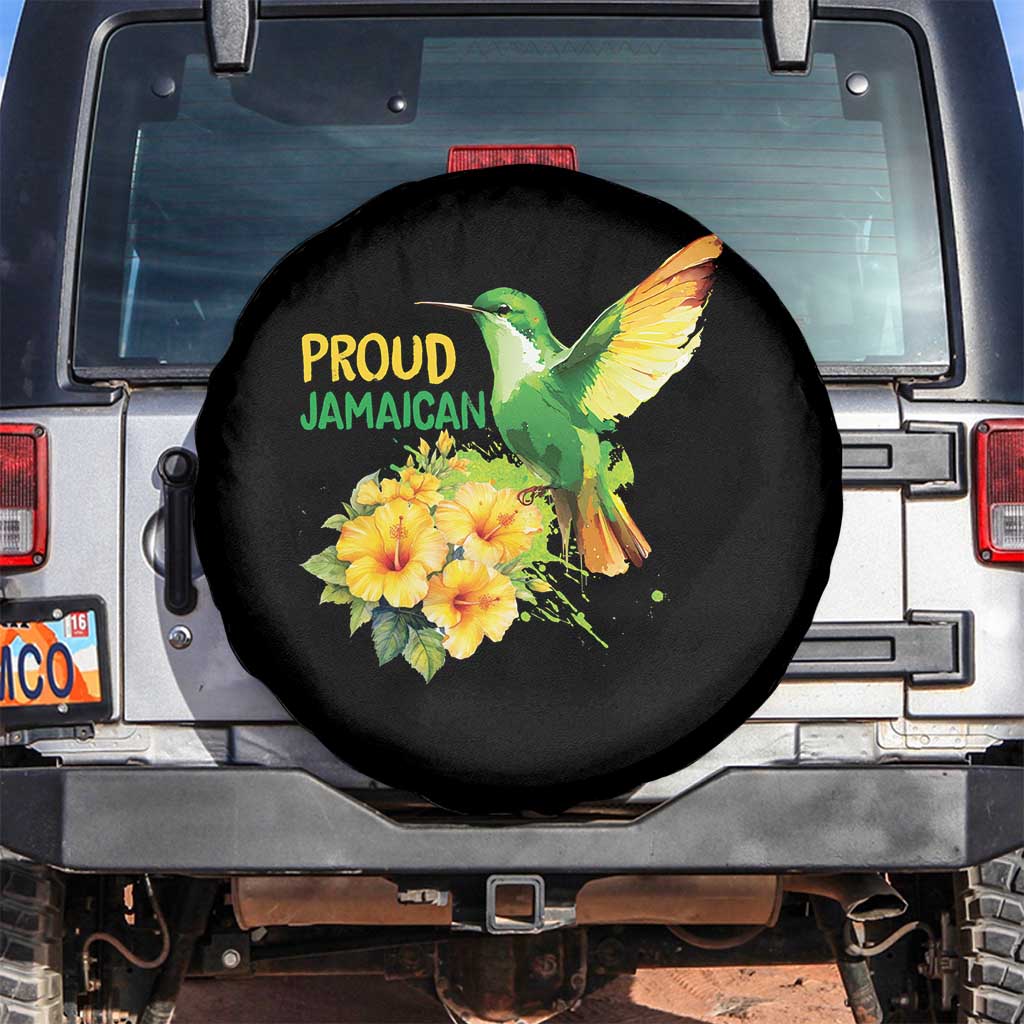 Proud Jamaican Spare Tire Cover Jamaica Flag Hummingbird Hibiscus TS11 No hole Black Print Your Wear