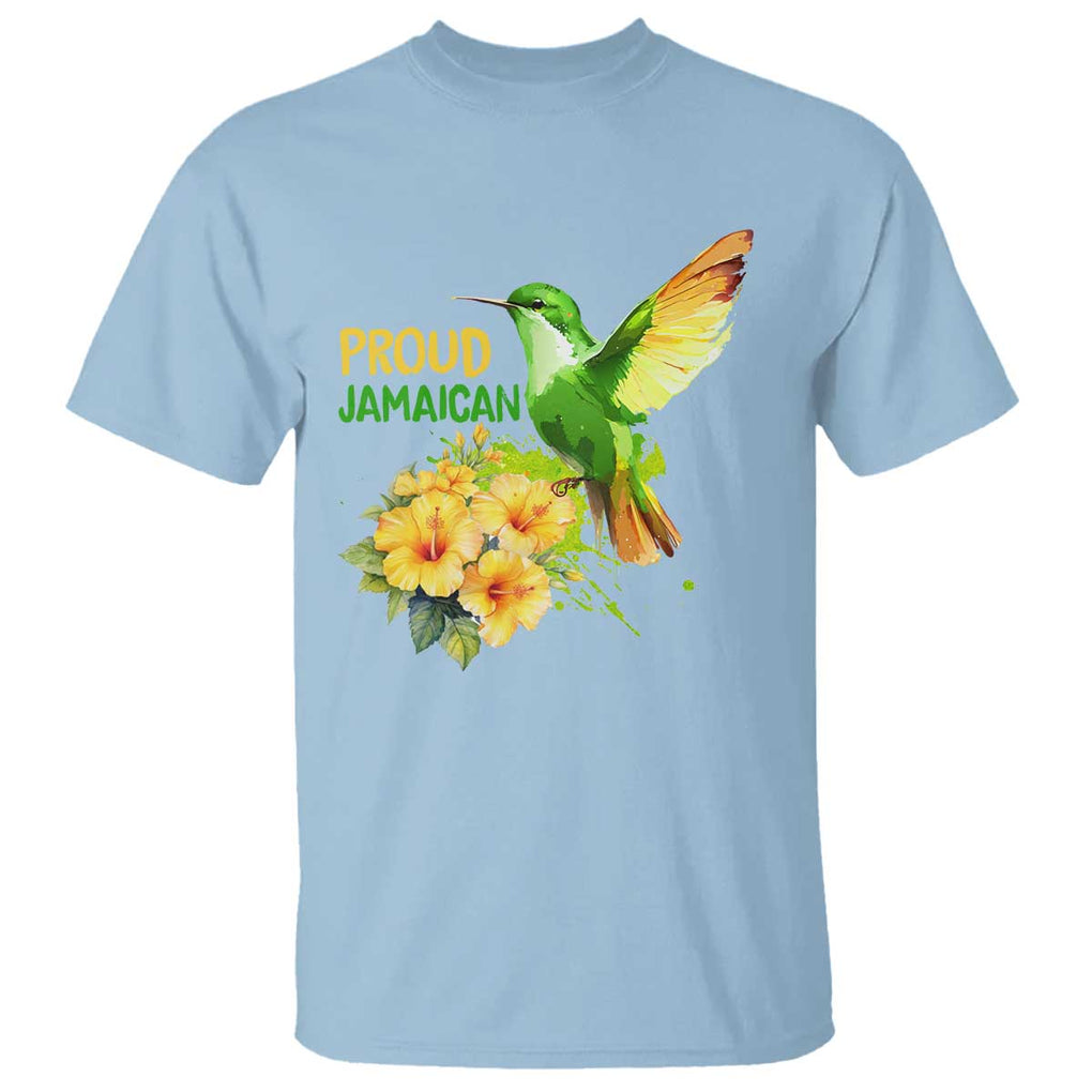 Proud Jamaican T Shirt Jamaica Flag Hummingbird Hibiscus TS11 Light Blue Print Your Wear