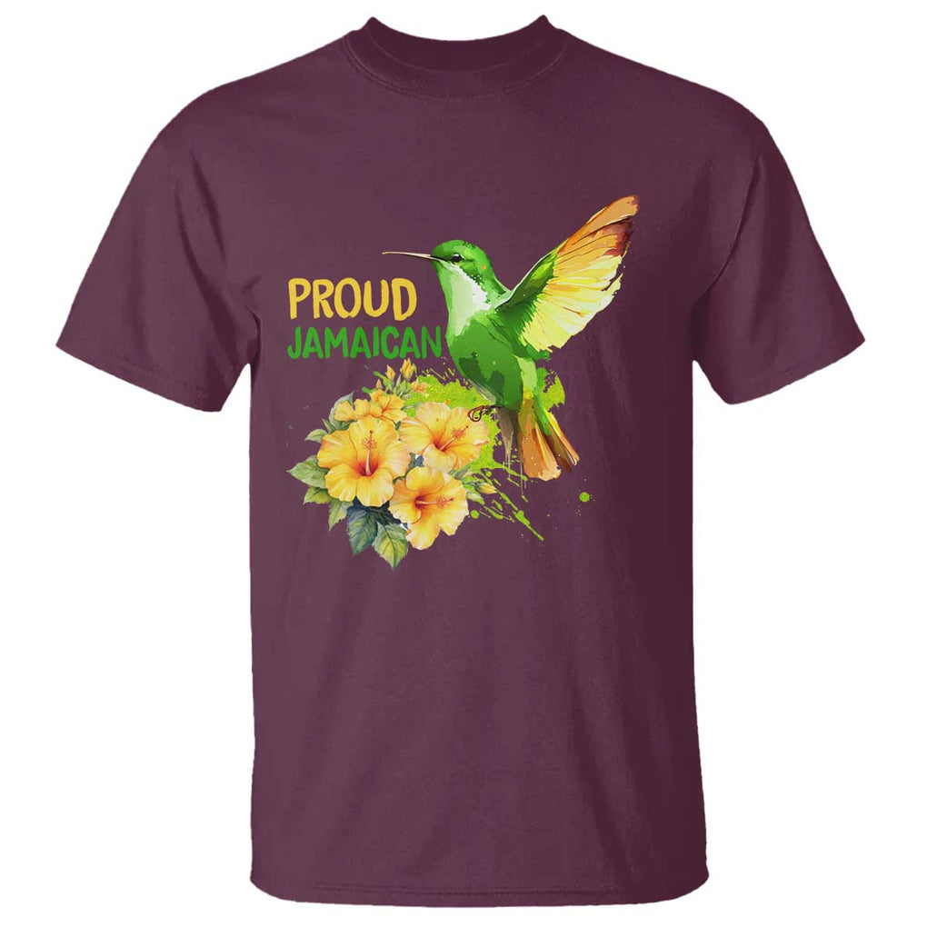Proud Jamaican T Shirt Jamaica Flag Hummingbird Hibiscus TS11 Maroon Print Your Wear
