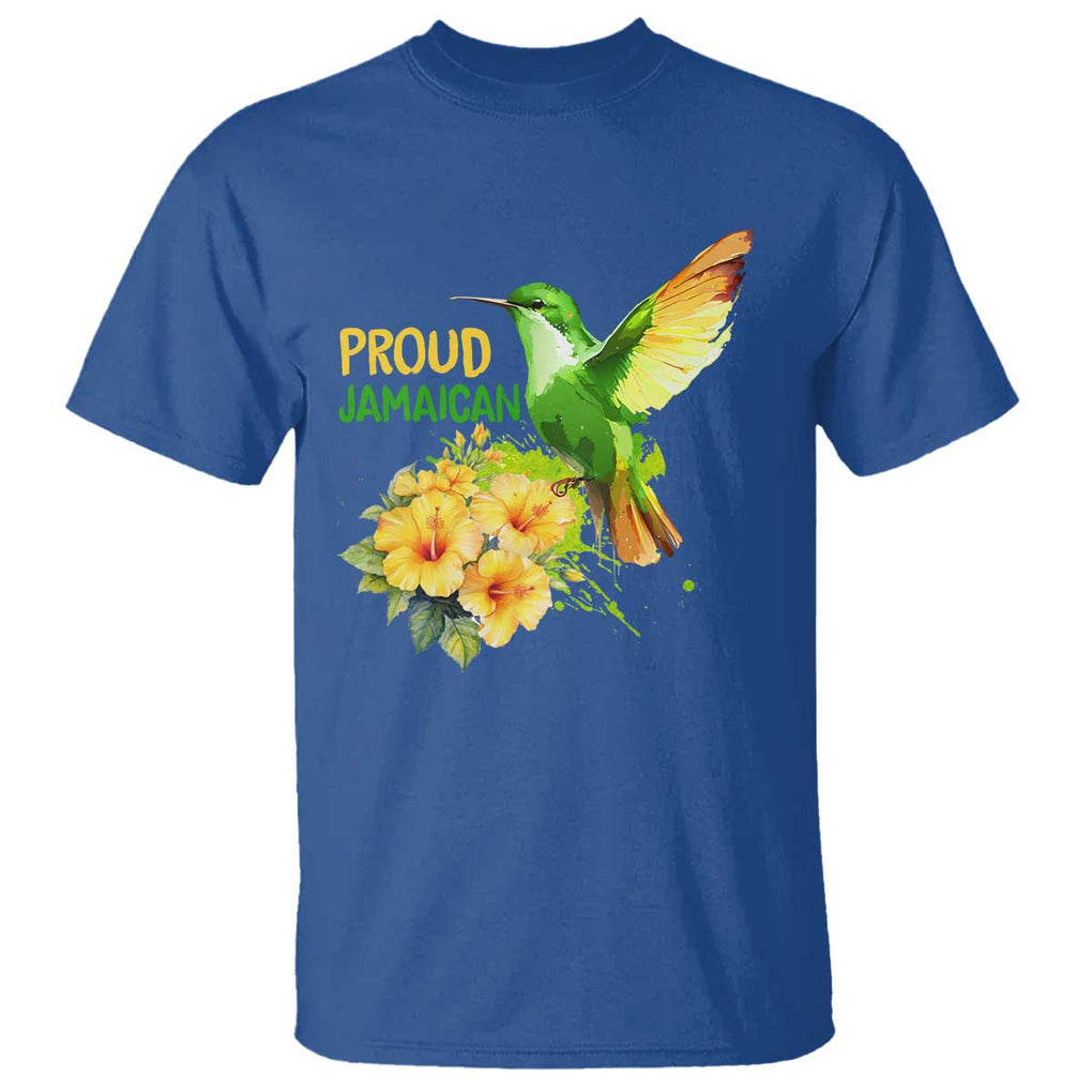 Proud Jamaican T Shirt Jamaica Flag Hummingbird Hibiscus TS11 Royal Blue Print Your Wear