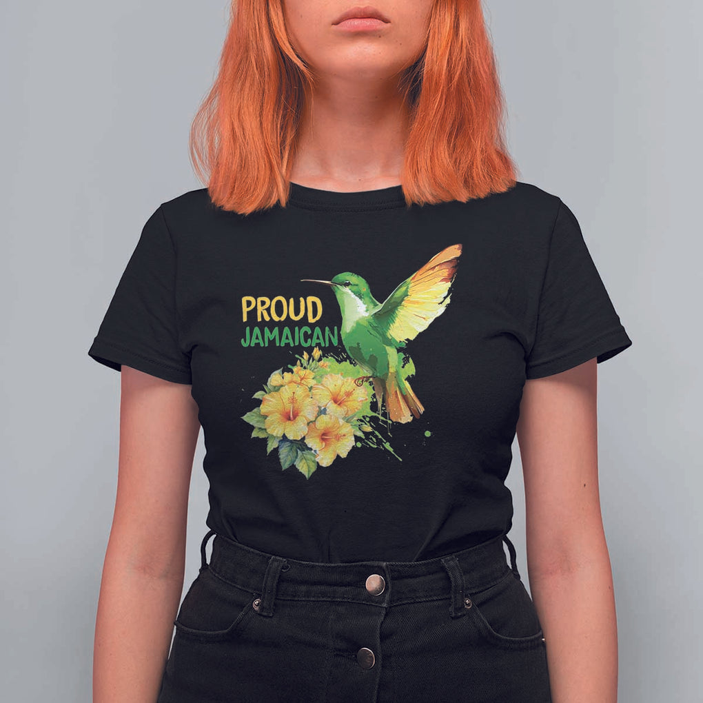 Proud Jamaican T Shirt For Women Jamaica Flag Hummingbird Hibiscus TS11 Black Print Your Wear