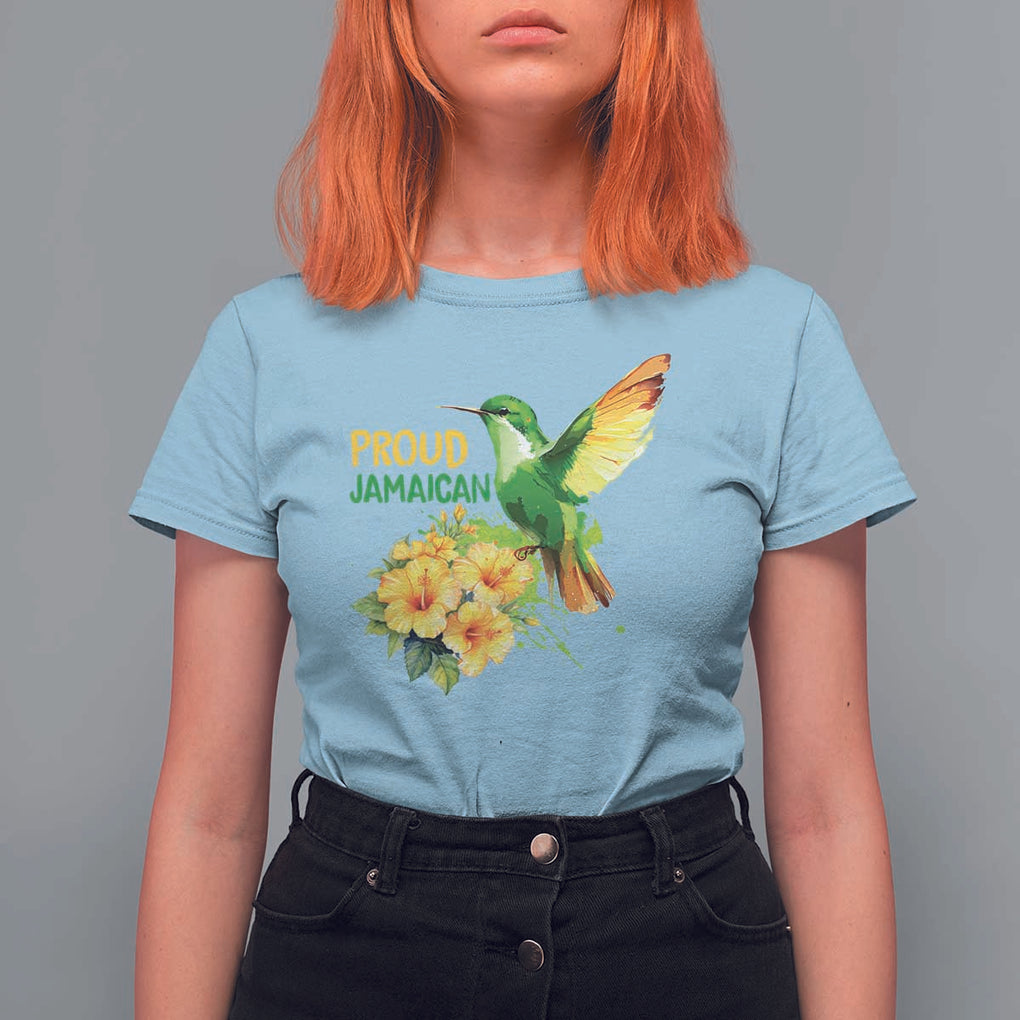Proud Jamaican T Shirt For Women Jamaica Flag Hummingbird Hibiscus TS11 Light Blue Print Your Wear