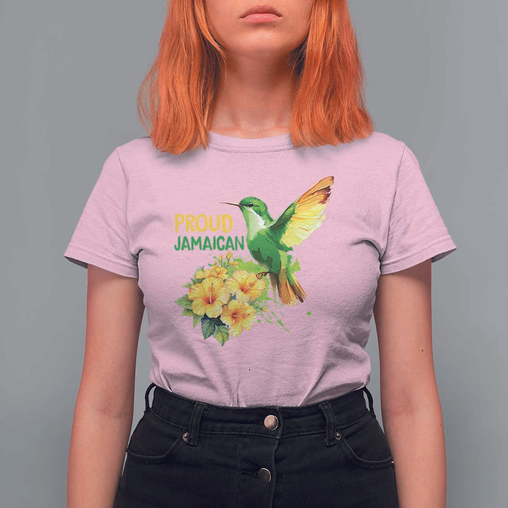 Proud Jamaican T Shirt For Women Jamaica Flag Hummingbird Hibiscus TS11 Light Pink Print Your Wear