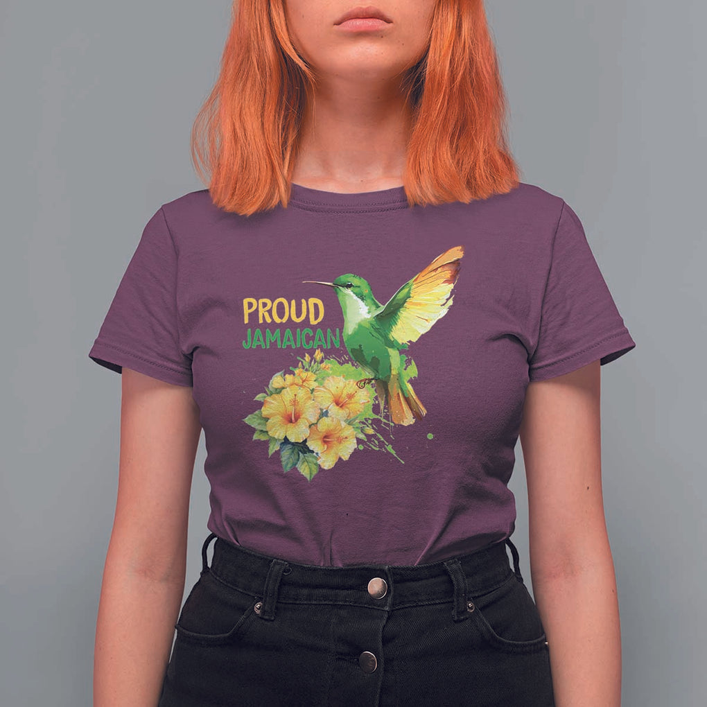 Proud Jamaican T Shirt For Women Jamaica Flag Hummingbird Hibiscus TS11 Maroon Print Your Wear