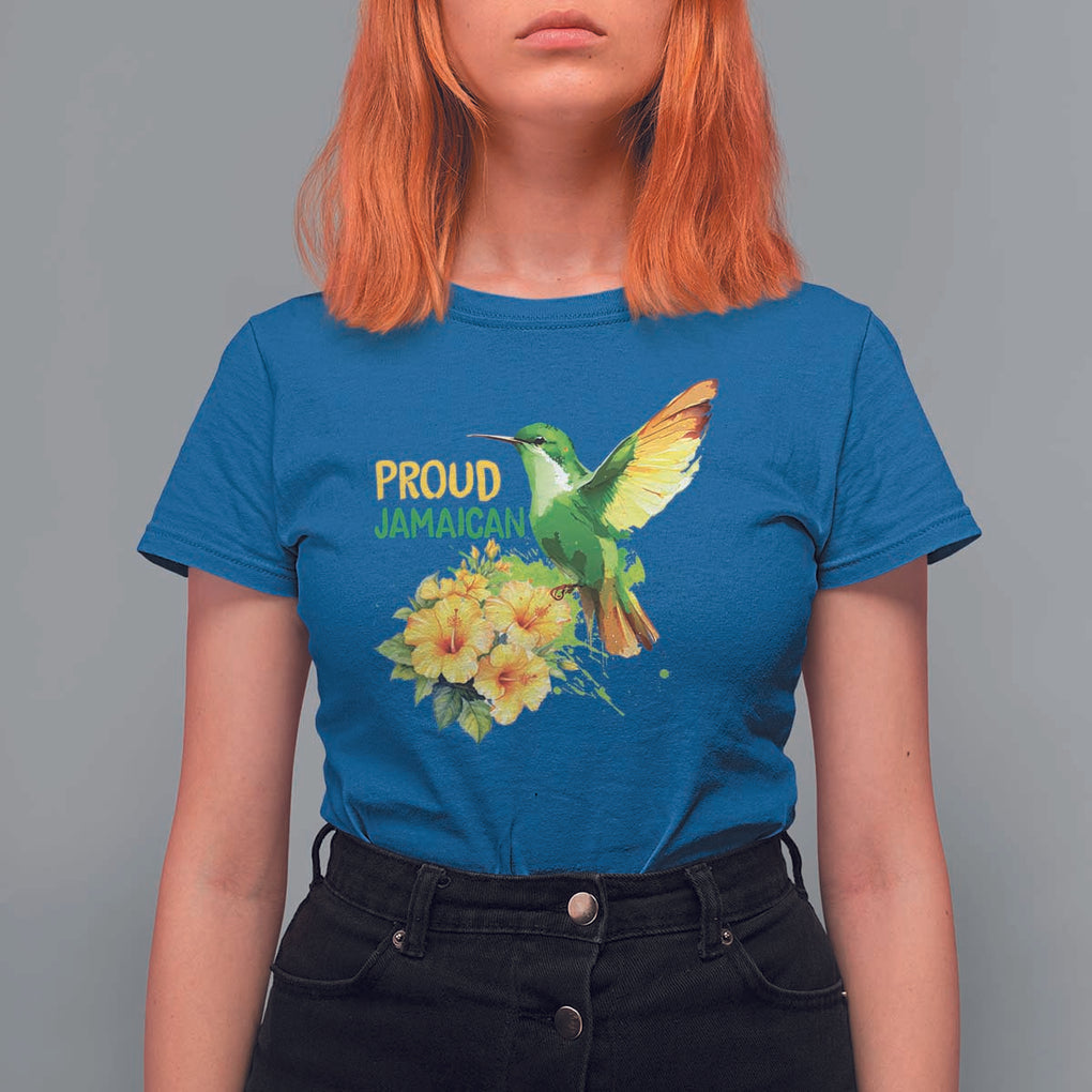 Proud Jamaican T Shirt For Women Jamaica Flag Hummingbird Hibiscus TS11 Royal Blue Print Your Wear