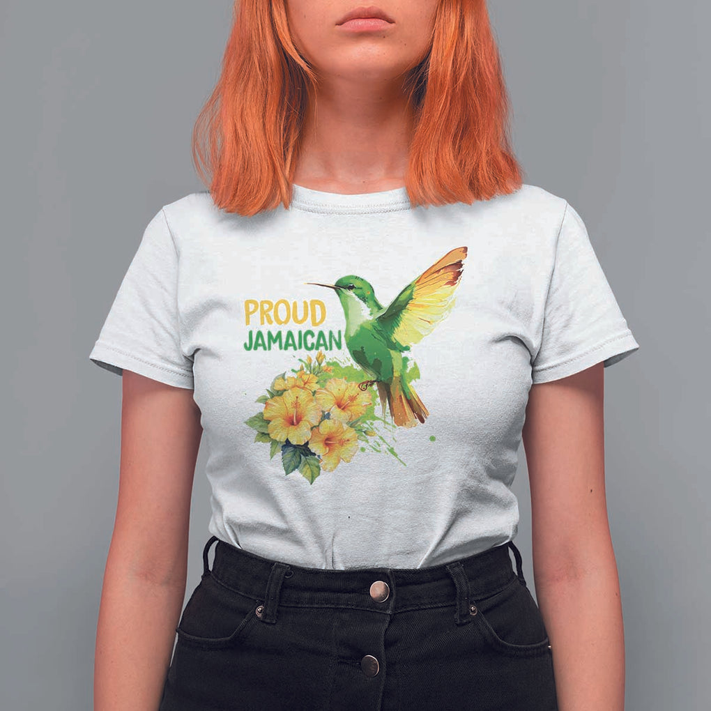 Proud Jamaican T Shirt For Women Jamaica Flag Hummingbird Hibiscus TS11 White Print Your Wear