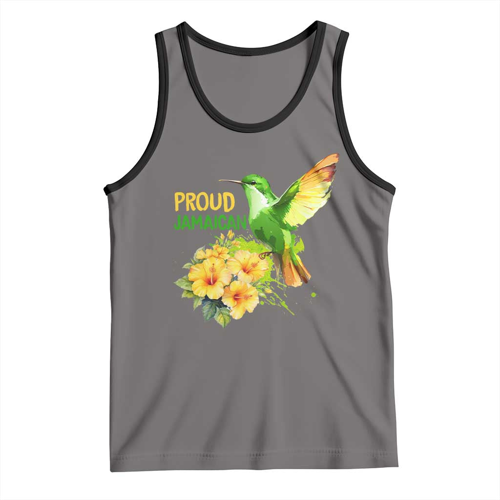 Proud Jamaican Tank Top Jamaica Flag Hummingbird Hibiscus TS11 Deep Heather Black Print Your Wear