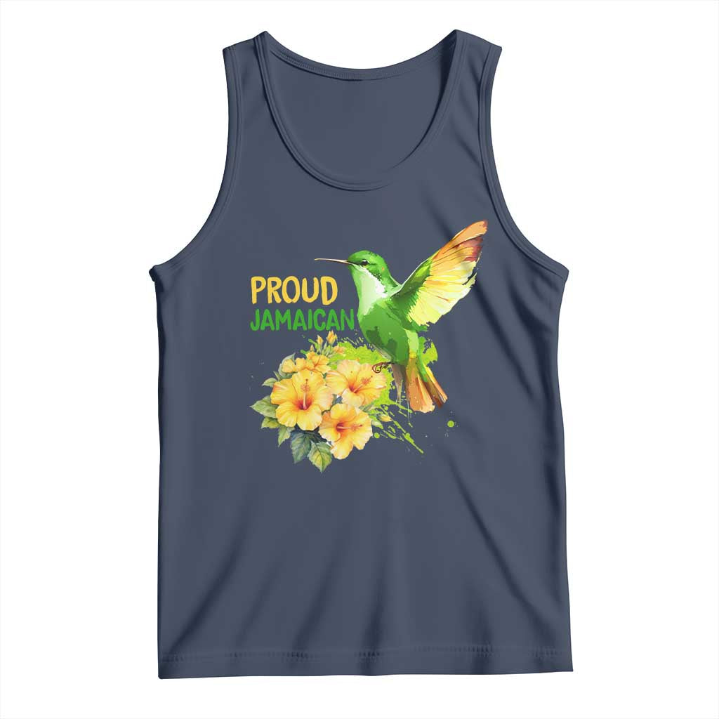 Proud Jamaican Tank Top Jamaica Flag Hummingbird Hibiscus TS11 Navy Print Your Wear