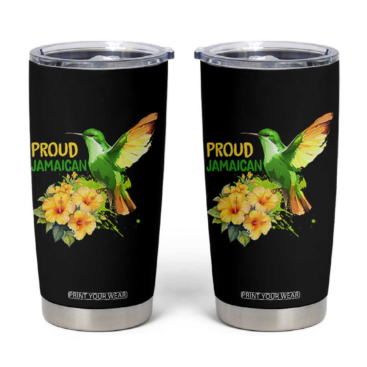 Proud Jamaican Tumbler Cup Jamaica Flag Hummingbird Hibiscus TS11 Black Print Your Wear