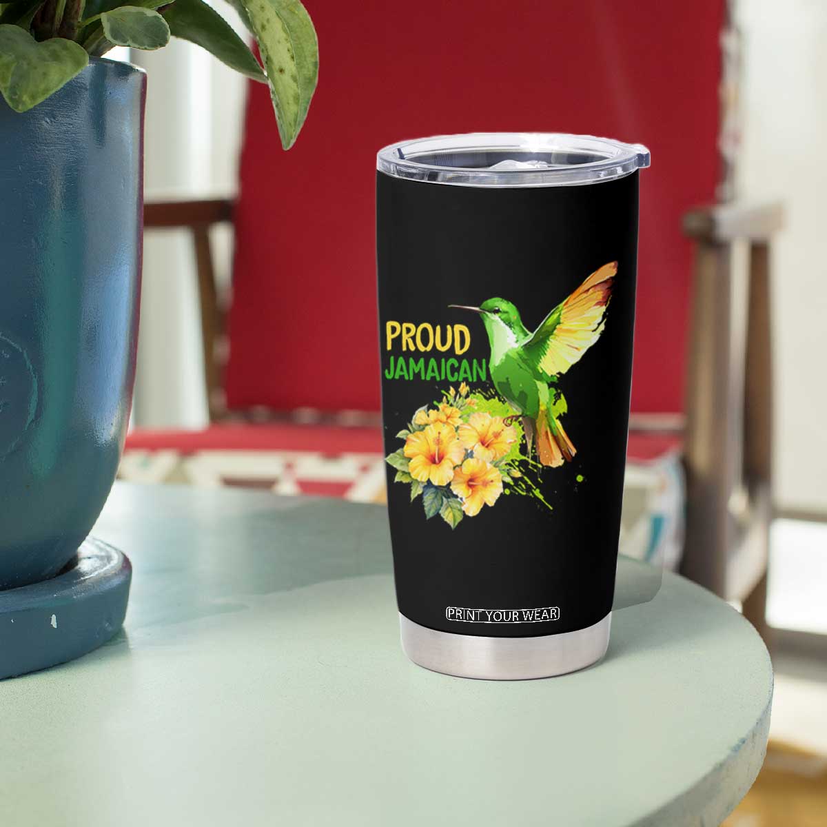 Proud Jamaican Tumbler Cup Jamaica Flag Hummingbird Hibiscus TS11 Print Your Wear