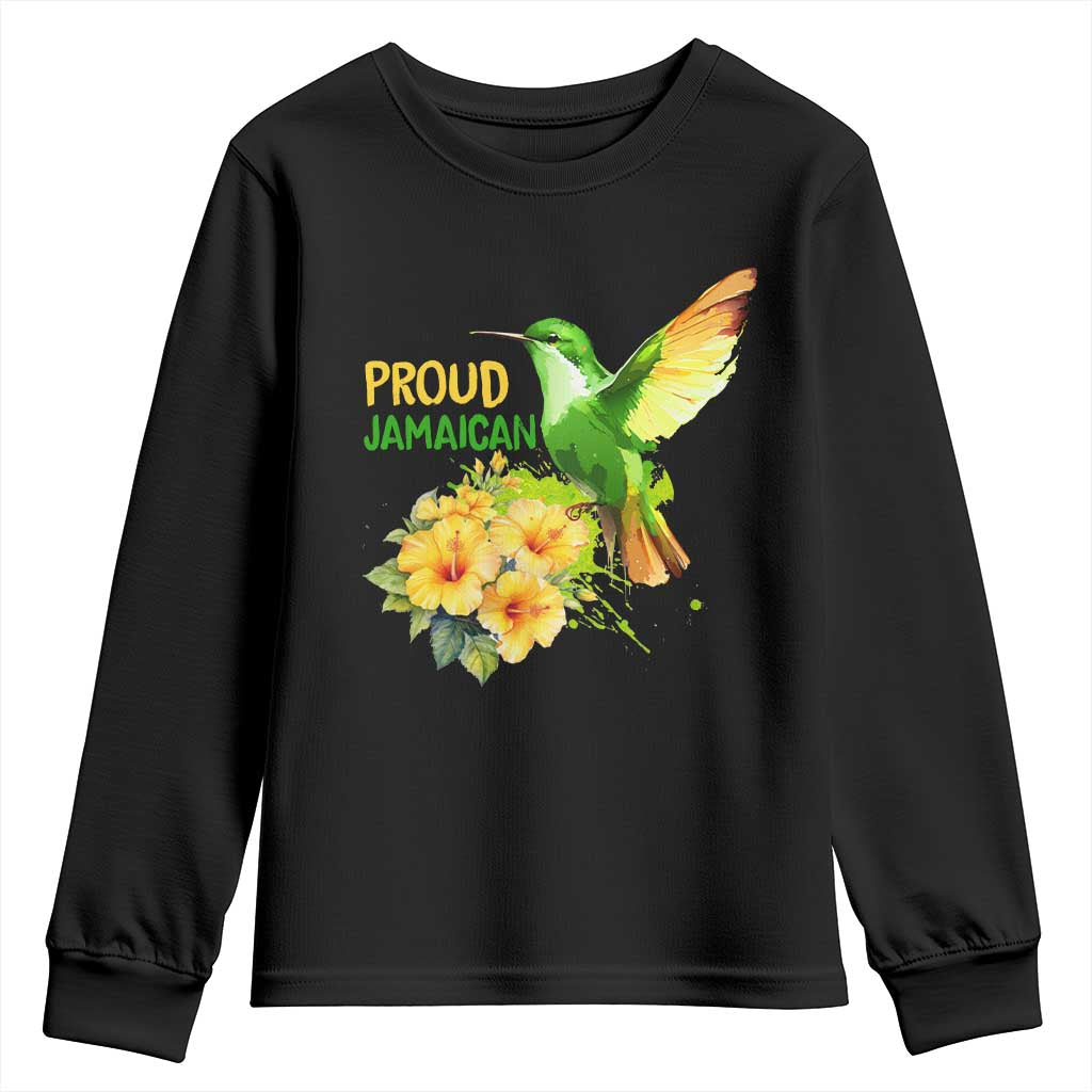 Proud Jamaican Youth Sweatshirt Jamaica Flag Hummingbird Hibiscus TS11 Black Print Your Wear