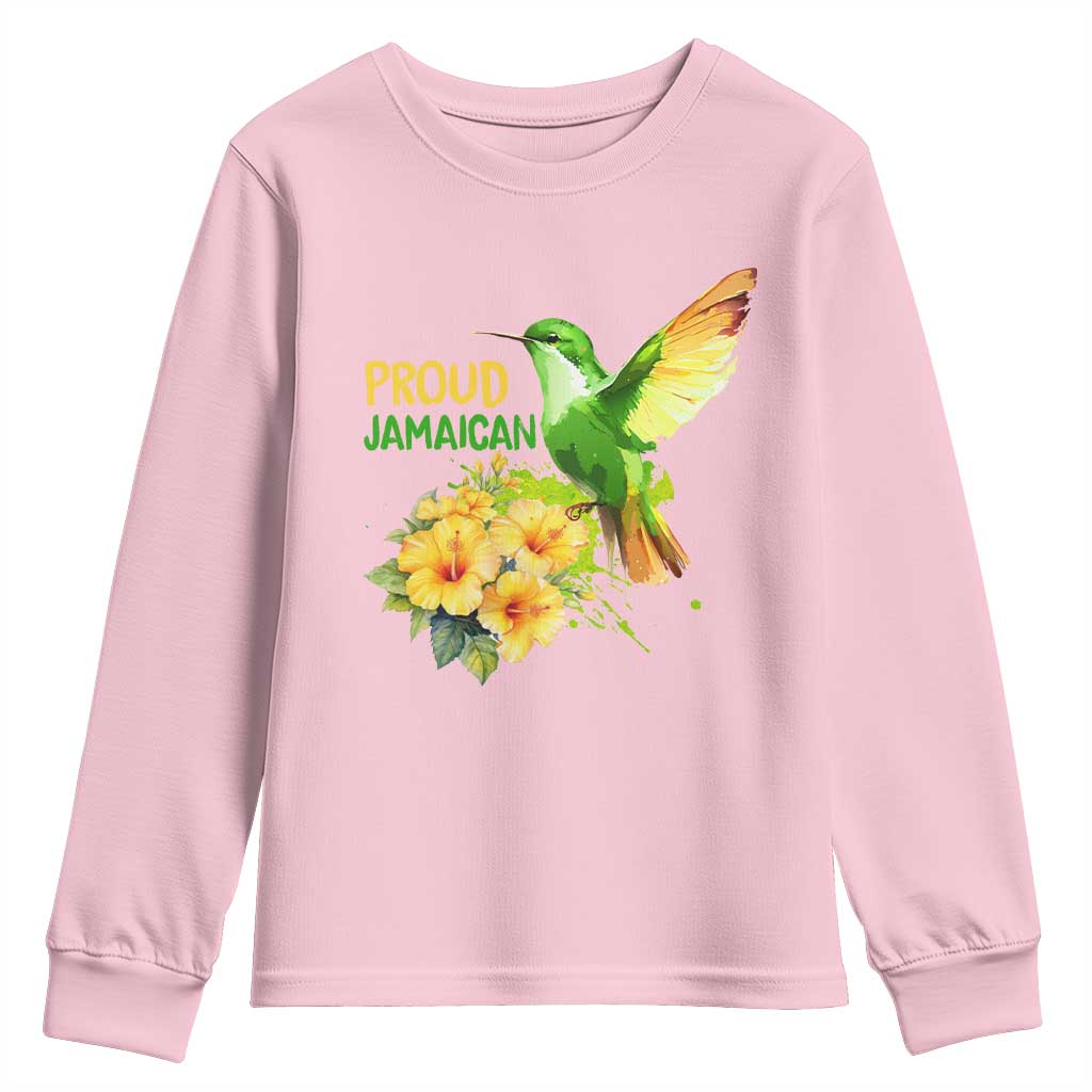 Proud Jamaican Youth Sweatshirt Jamaica Flag Hummingbird Hibiscus TS11 Light Pink Print Your Wear