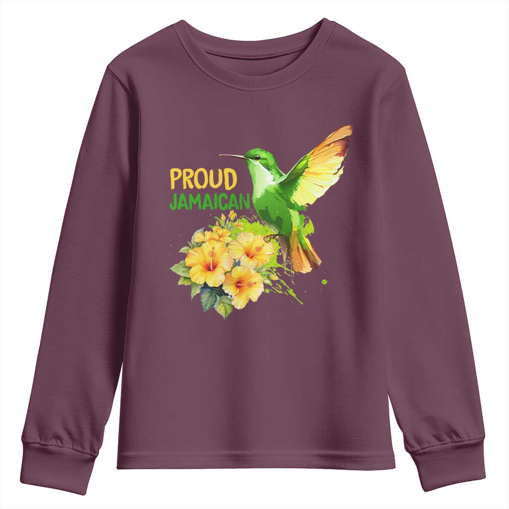 Proud Jamaican Youth Sweatshirt Jamaica Flag Hummingbird Hibiscus TS11 Maroon Print Your Wear