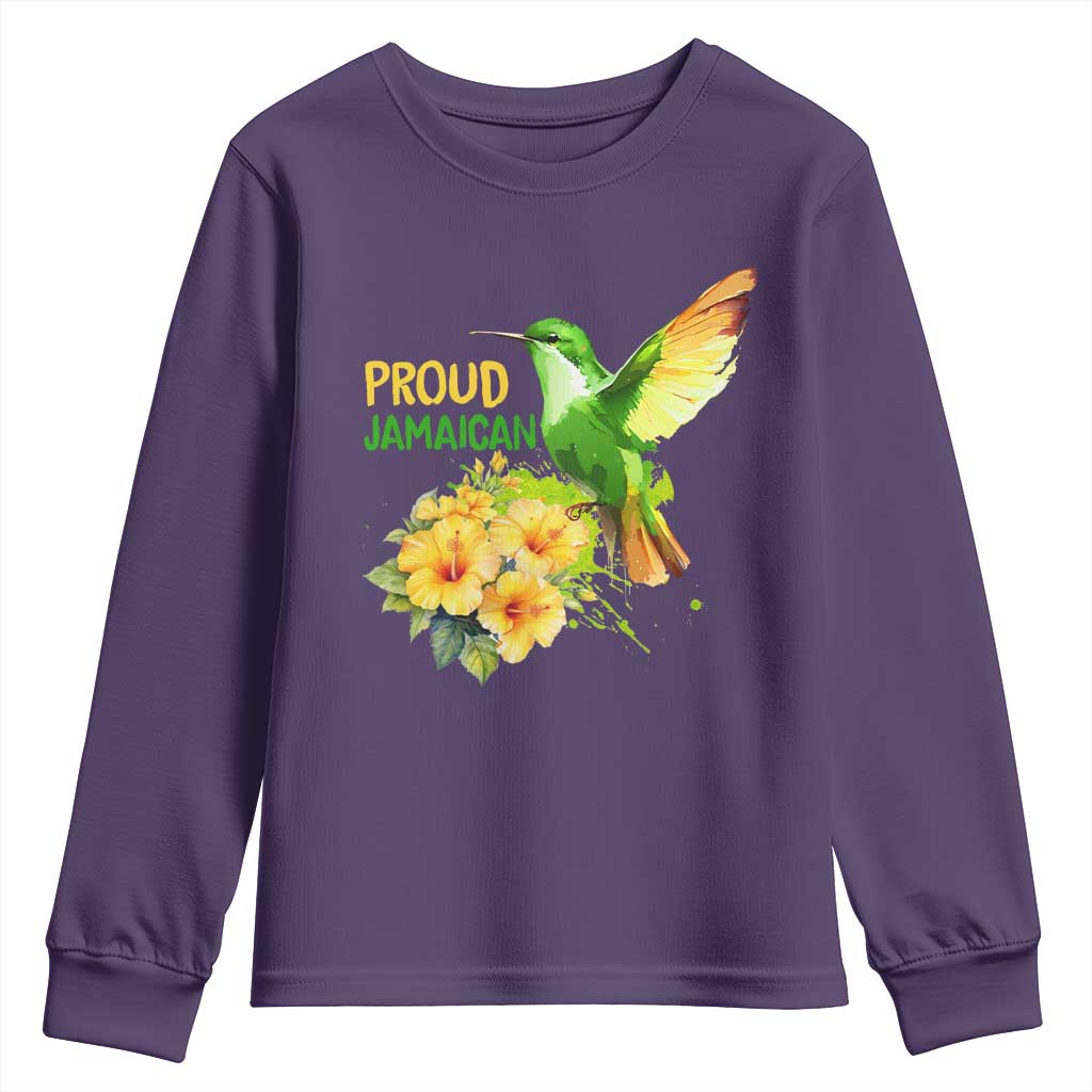 Proud Jamaican Youth Sweatshirt Jamaica Flag Hummingbird Hibiscus TS11 Purple Print Your Wear
