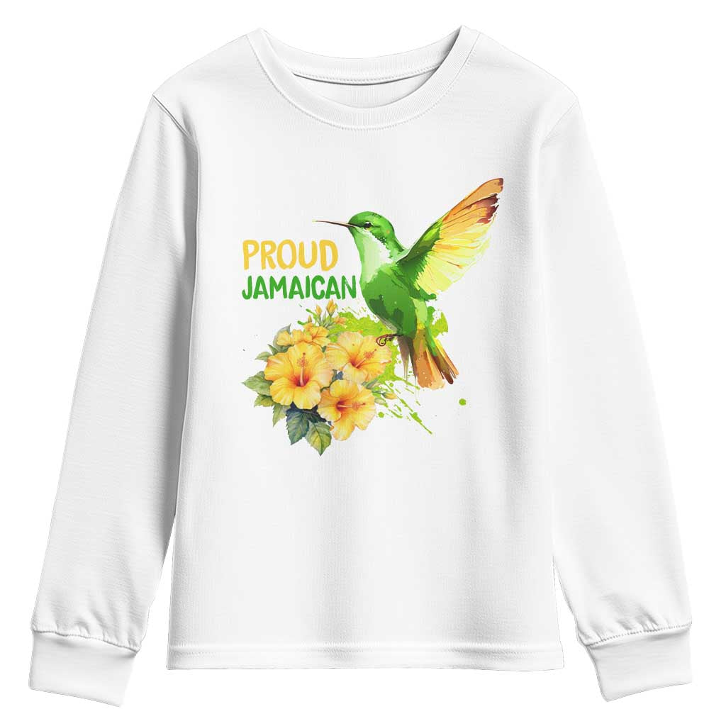Proud Jamaican Youth Sweatshirt Jamaica Flag Hummingbird Hibiscus TS11 White Print Your Wear