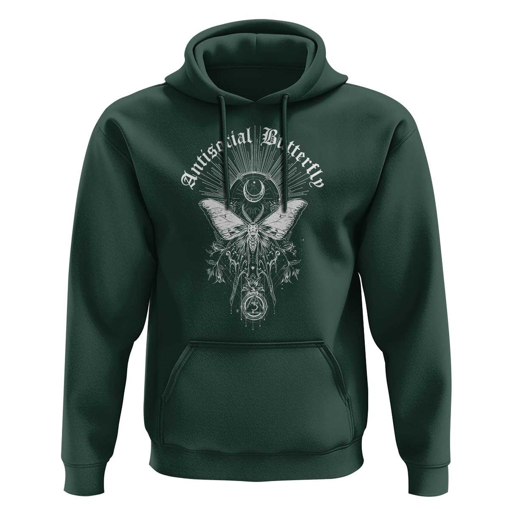 Funny Moth Hoodie Antisocial Butterfly Vintage Myth Superstitions TS11 Dark Forest Green Print Your Wear