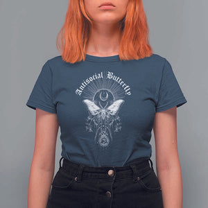 Funny Moth T Shirt For Women Antisocial Butterfly Vintage Myth Superstitions TS11 Navy Print Your Wear