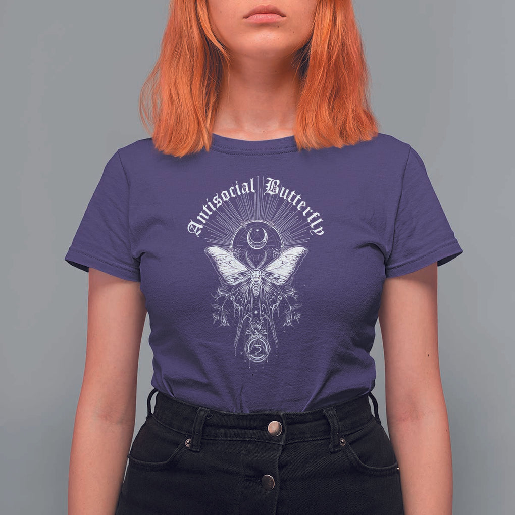Funny Moth T Shirt For Women Antisocial Butterfly Vintage Myth Superstitions TS11 Purple Print Your Wear