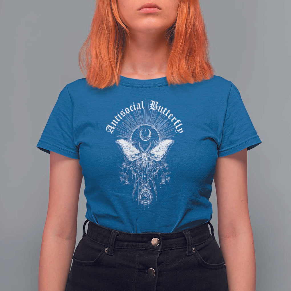 Funny Moth T Shirt For Women Antisocial Butterfly Vintage Myth Superstitions TS11 Royal Blue Print Your Wear