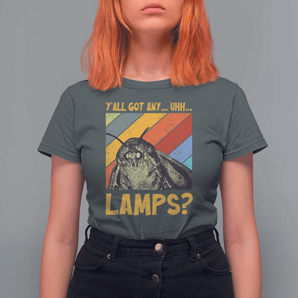 Funny Moth T Shirt For Women Y'all Got Any Lamps Insect Meme TS11 Dark Heather Print Your Wear