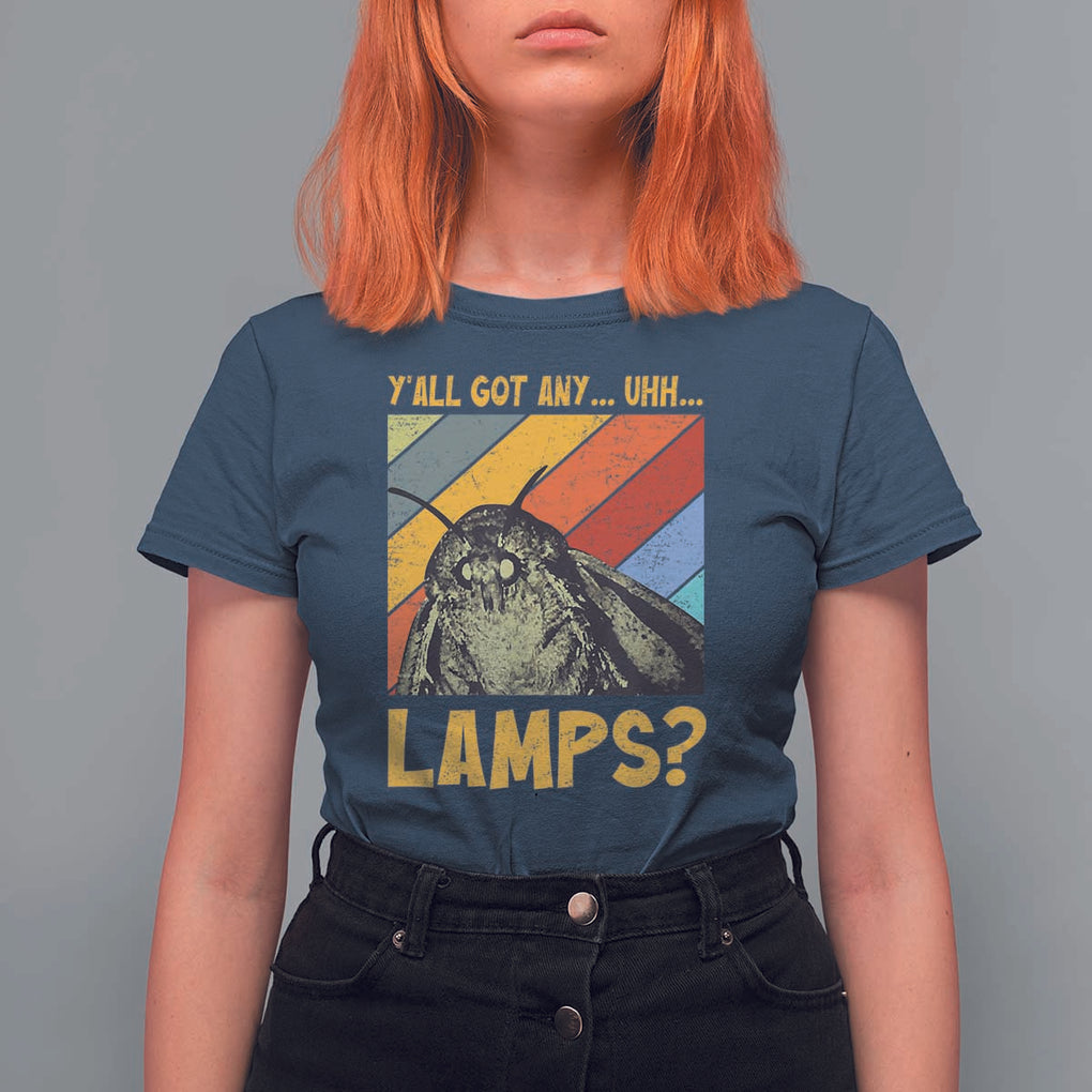 Funny Moth T Shirt For Women Y'all Got Any Lamps Insect Meme TS11 Navy Print Your Wear