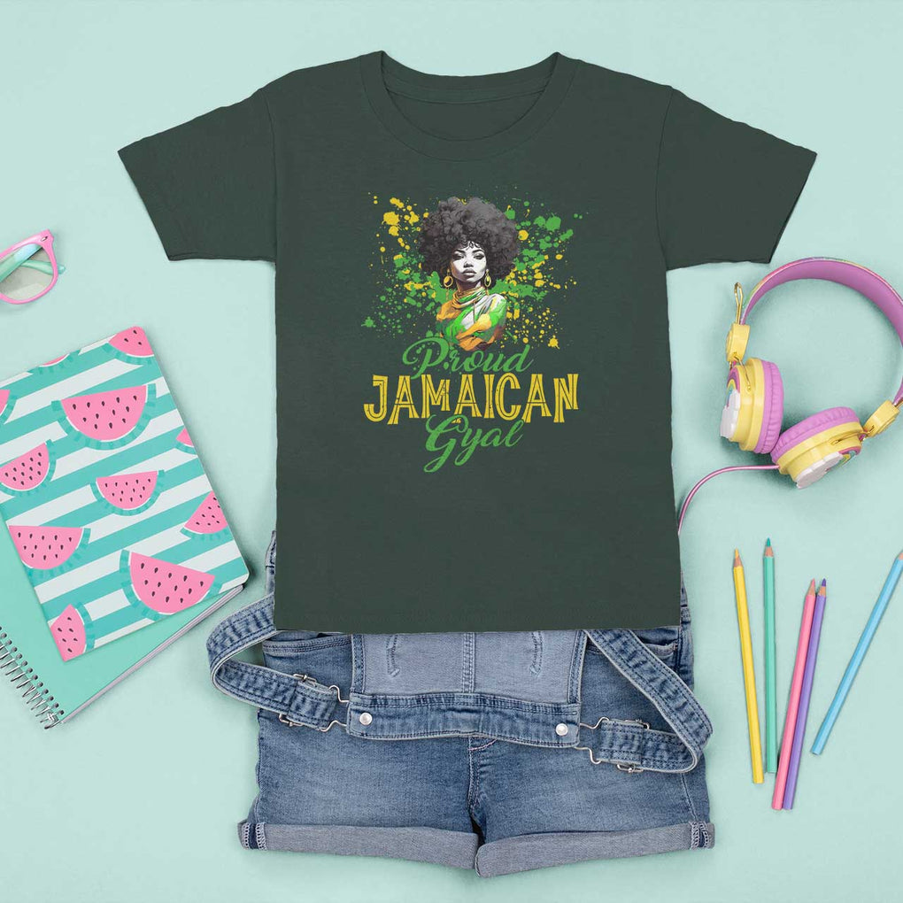 Proud Jamaican Gyal T Shirt For Kid Afro Black Girls Jamaica Flag TS11 Dark Forest Green Print Your Wear