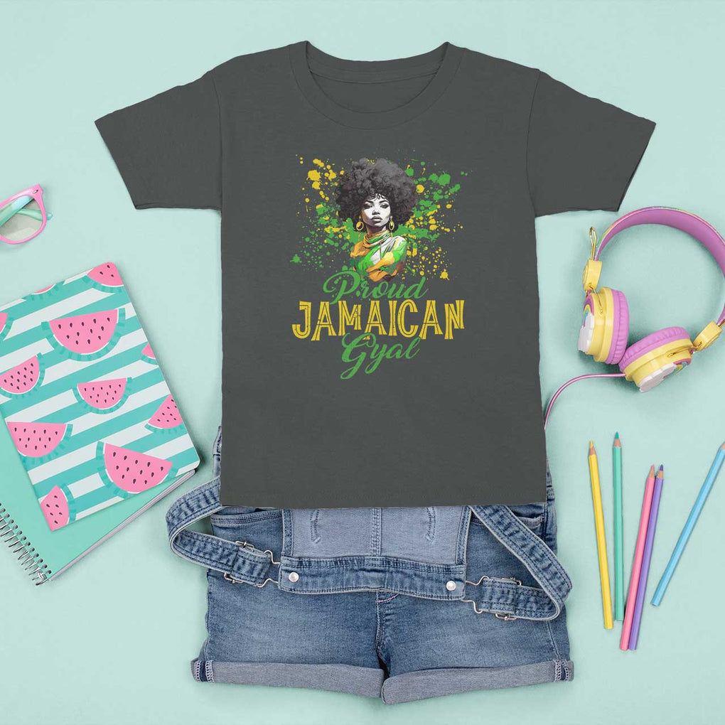 Proud Jamaican Gyal T Shirt For Kid Afro Black Girls Jamaica Flag TS11 Dark Heather Print Your Wear