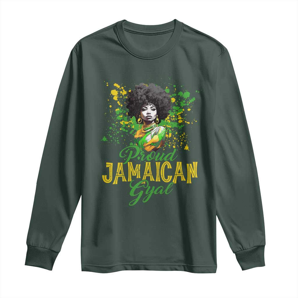 Proud Jamaican Gyal Long Sleeve Shirt Afro Black Girls Jamaica Flag TS11 Dark Forest Green Print Your Wear