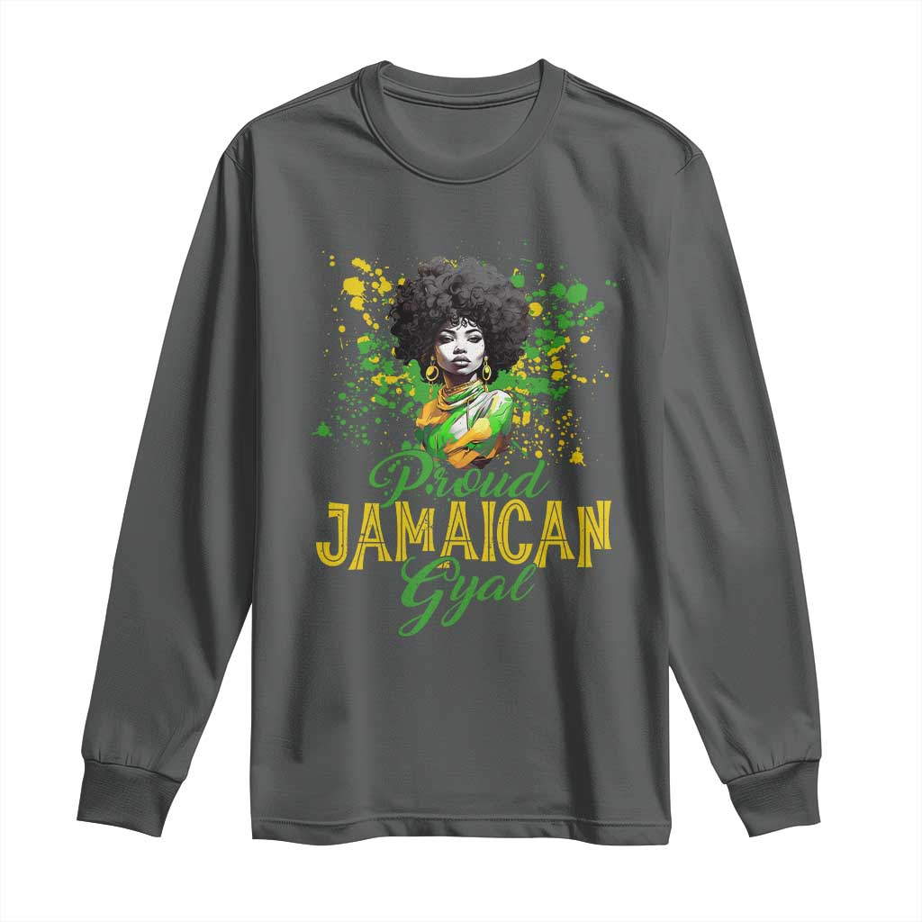 Proud Jamaican Gyal Long Sleeve Shirt Afro Black Girls Jamaica Flag TS11 Dark Heather Print Your Wear