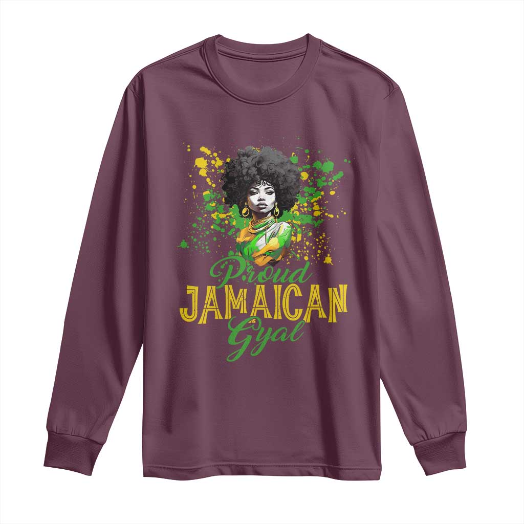 Proud Jamaican Gyal Long Sleeve Shirt Afro Black Girls Jamaica Flag TS11 Maroon Print Your Wear