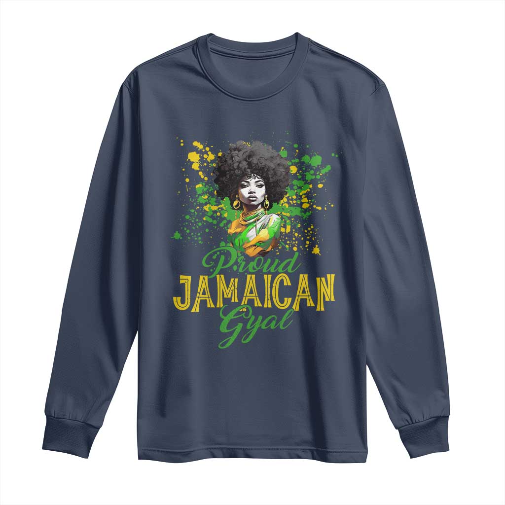 Proud Jamaican Gyal Long Sleeve Shirt Afro Black Girls Jamaica Flag TS11 Navy Print Your Wear