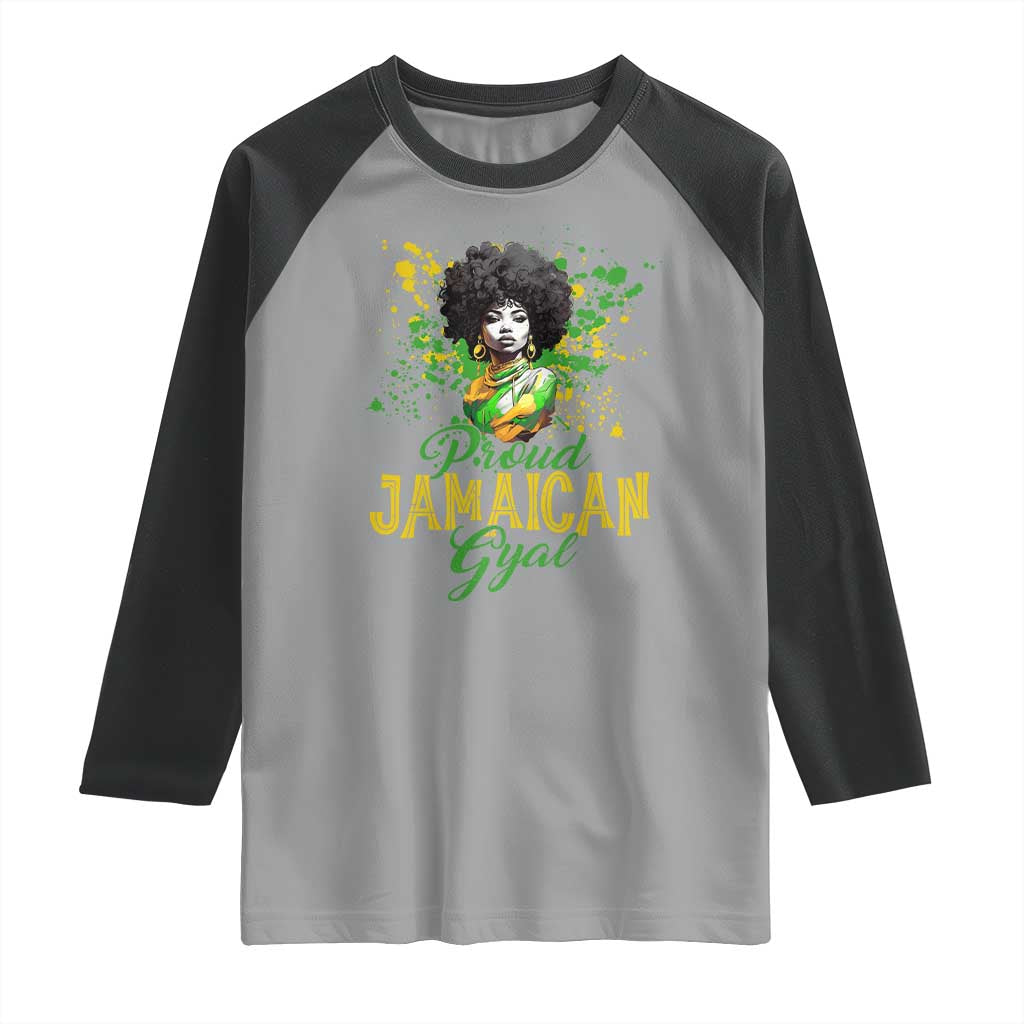 Proud Jamaican Gyal Raglan Shirt Afro Black Girls Jamaica Flag TS11 Sport Gray Black Print Your Wear