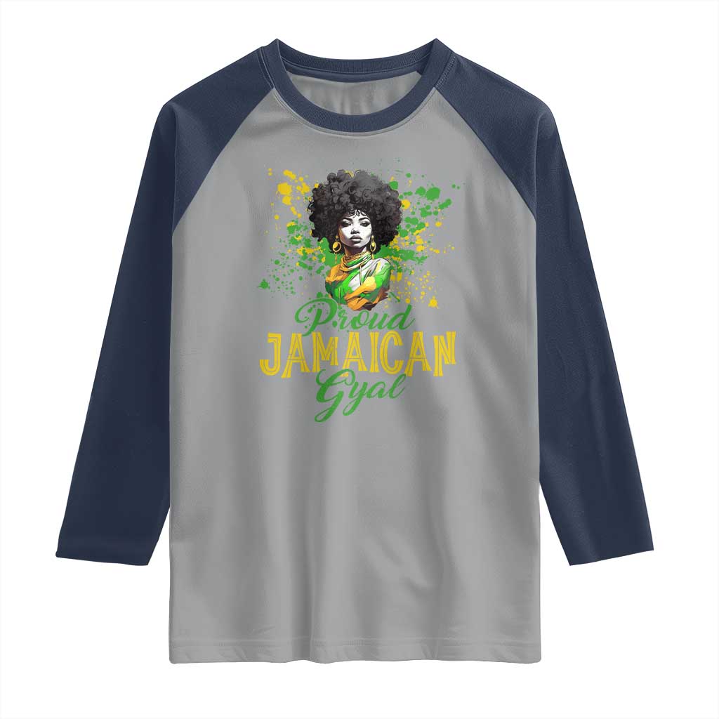Proud Jamaican Gyal Raglan Shirt Afro Black Girls Jamaica Flag TS11 Sport Gray Navy Print Your Wear