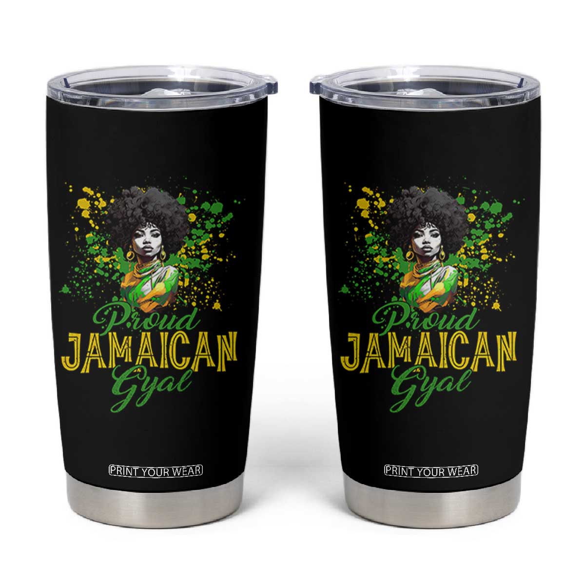 Proud Jamaican Gyal Tumbler Cup Afro Black Girls Jamaica Flag TS11 Black Print Your Wear