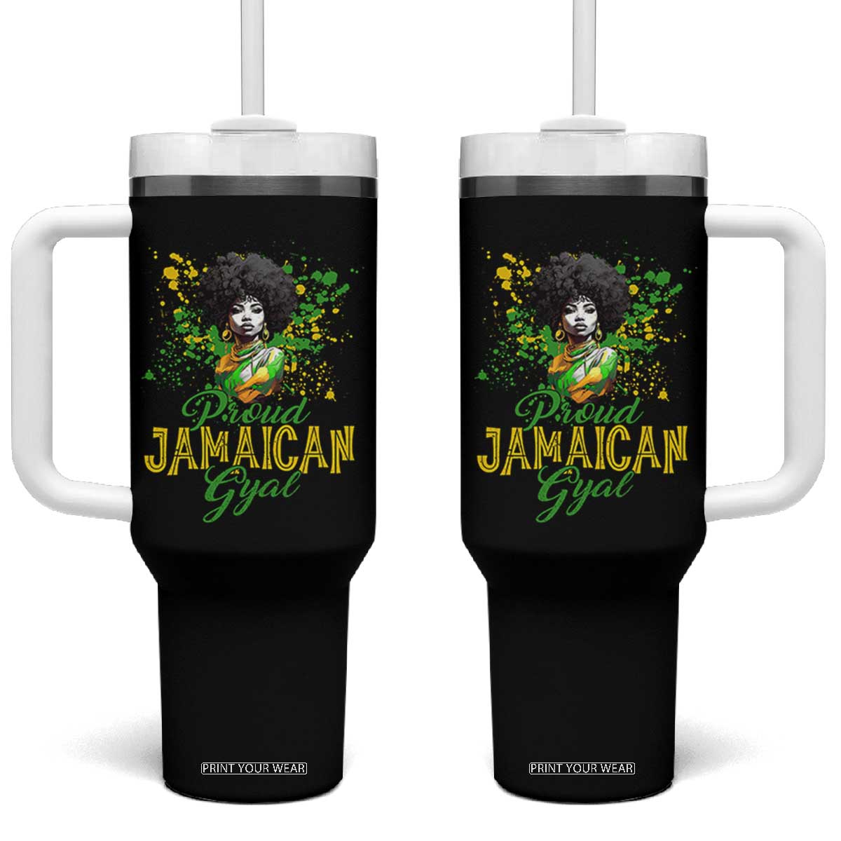 Proud Jamaican Gyal Tumbler With Handle Afro Black Girls Jamaica Flag TS11 One Size: 40 oz Black Print Your Wear
