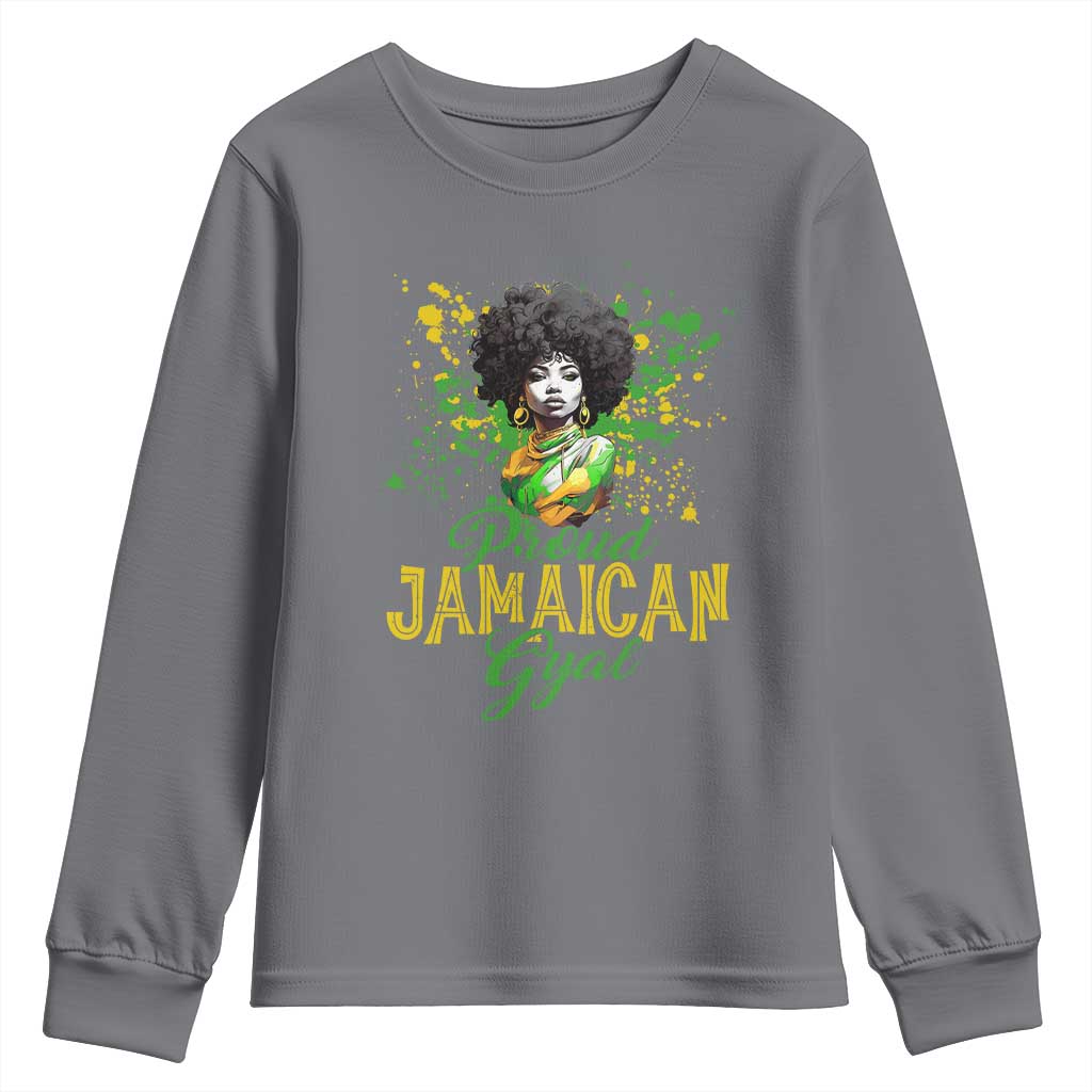 Proud Jamaican Gyal Youth Sweatshirt Afro Black Girls Jamaica Flag TS11 Charcoal Print Your Wear