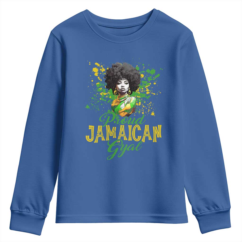 Proud Jamaican Gyal Youth Sweatshirt Afro Black Girls Jamaica Flag TS11 Royal Blue Print Your Wear