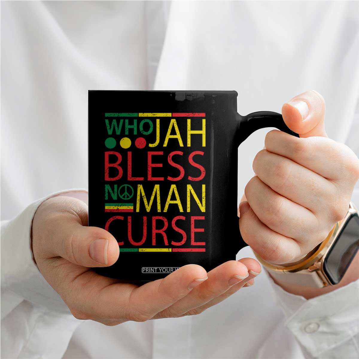 Who Jah Bless No Man Curse Coffee Mug Jamaica Flag Rasta Reggae Roots TS11 Print Your Wear