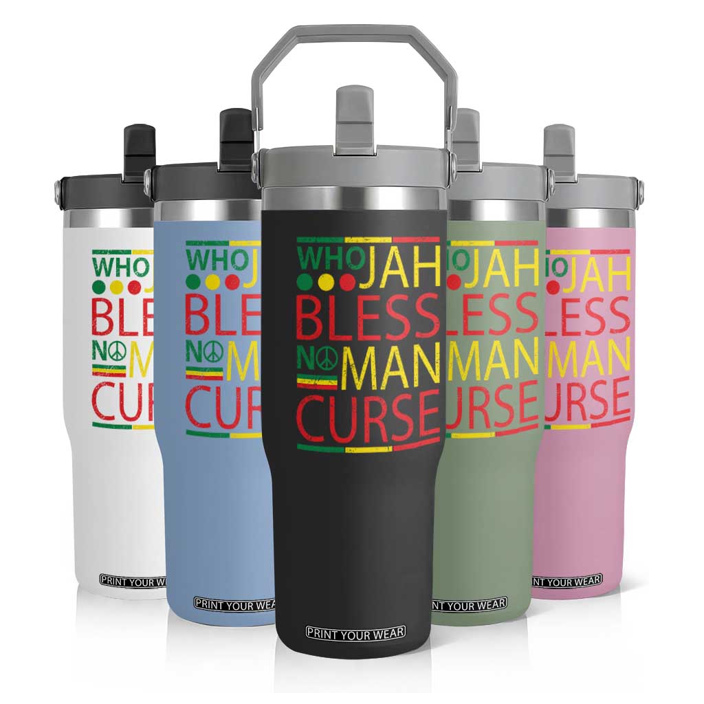 Who Jah Bless No Man Curse Flip Straw Tumbler Jamaica Flag Rasta Reggae Roots TS11 Print Your Wear