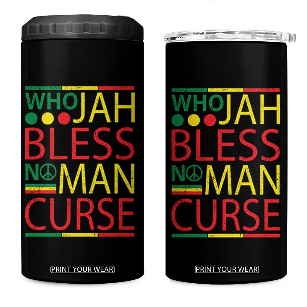 Who Jah Bless No Man Curse 4 in 1 Can Cooler Tumbler Jamaica Flag Rasta Reggae Roots TS11 One Size: 16 oz Black Print Your Wear