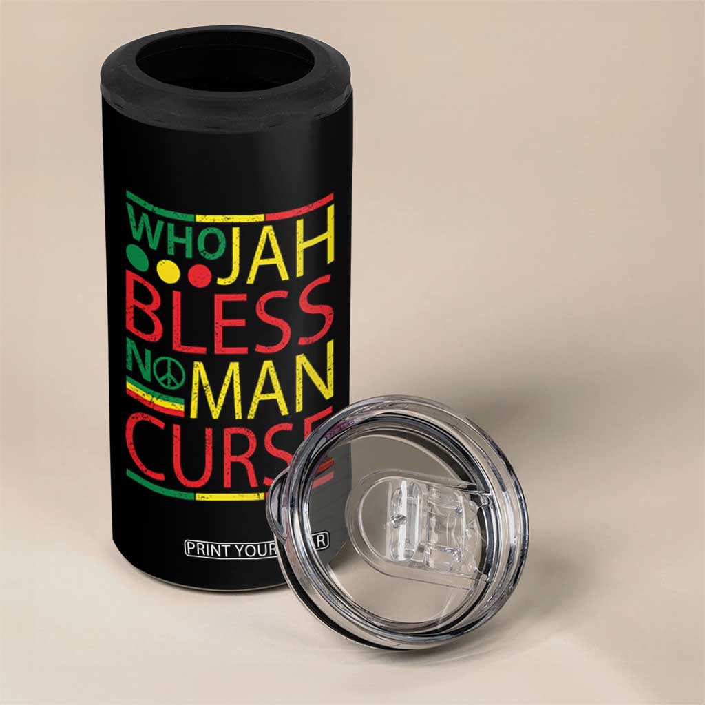 Who Jah Bless No Man Curse 4 in 1 Can Cooler Tumbler Jamaica Flag Rasta Reggae Roots TS11 Print Your Wear