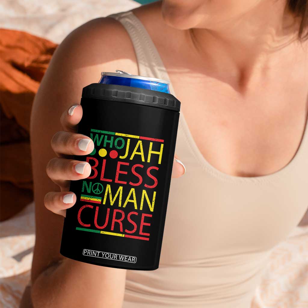 Who Jah Bless No Man Curse 4 in 1 Can Cooler Tumbler Jamaica Flag Rasta Reggae Roots TS11 Print Your Wear