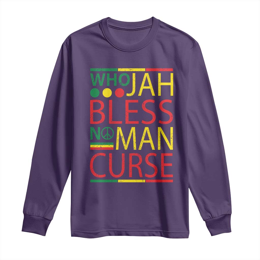 Who Jah Bless No Man Curse Long Sleeve Shirt Jamaica Flag Rasta Reggae Roots TS11 Purple Print Your Wear