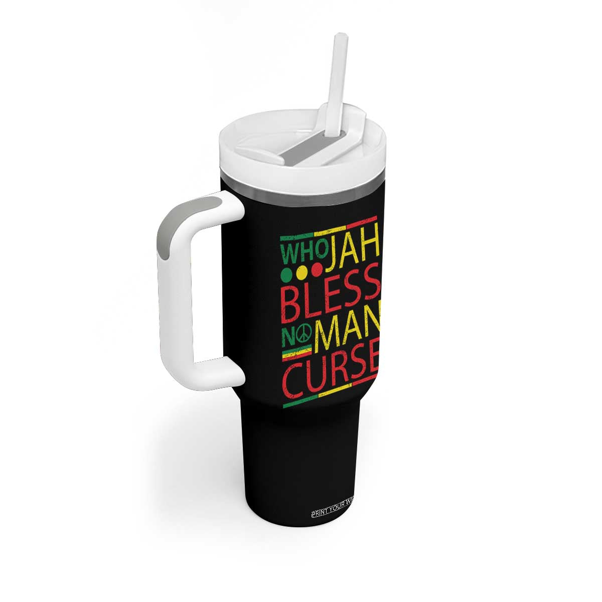 Who Jah Bless No Man Curse Tumbler With Handle Jamaica Flag Rasta Reggae Roots TS11 Print Your Wear