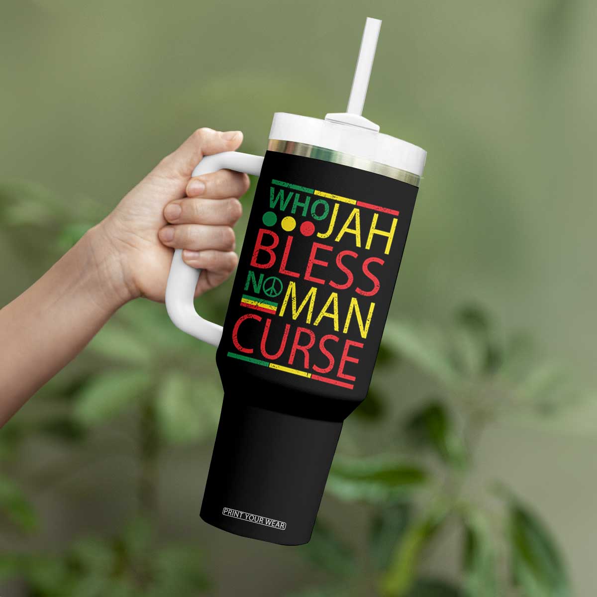 Who Jah Bless No Man Curse Tumbler With Handle Jamaica Flag Rasta Reggae Roots TS11 Print Your Wear
