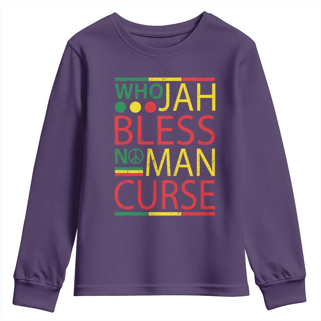Who Jah Bless No Man Curse Youth Sweatshirt Jamaica Flag Rasta Reggae Roots TS11 Purple Print Your Wear
