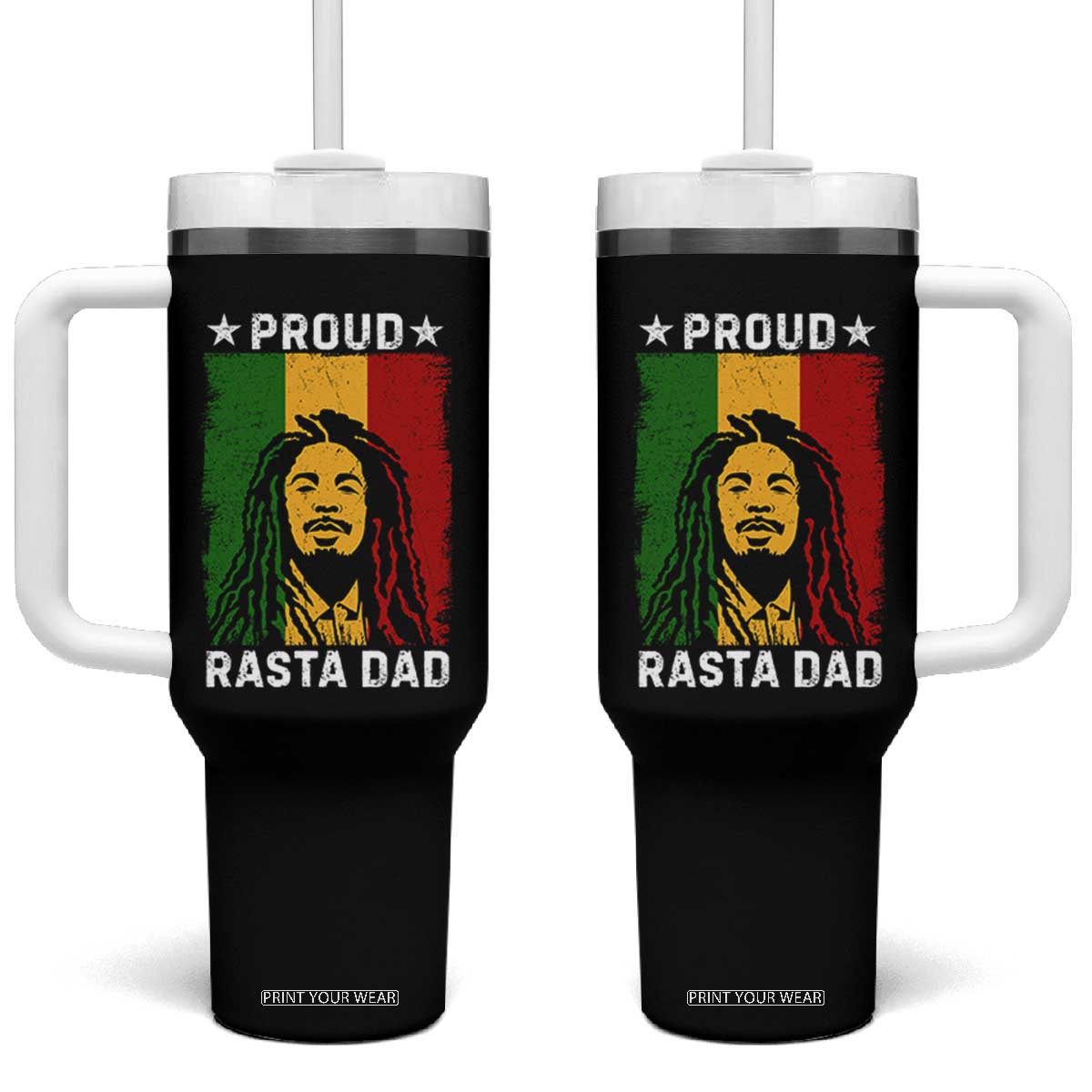 Proud Rasta Dad Tumbler With Handle Rastafarian Jamaica Father's Day TS11 One Size: 40 oz Black Print Your Wear
