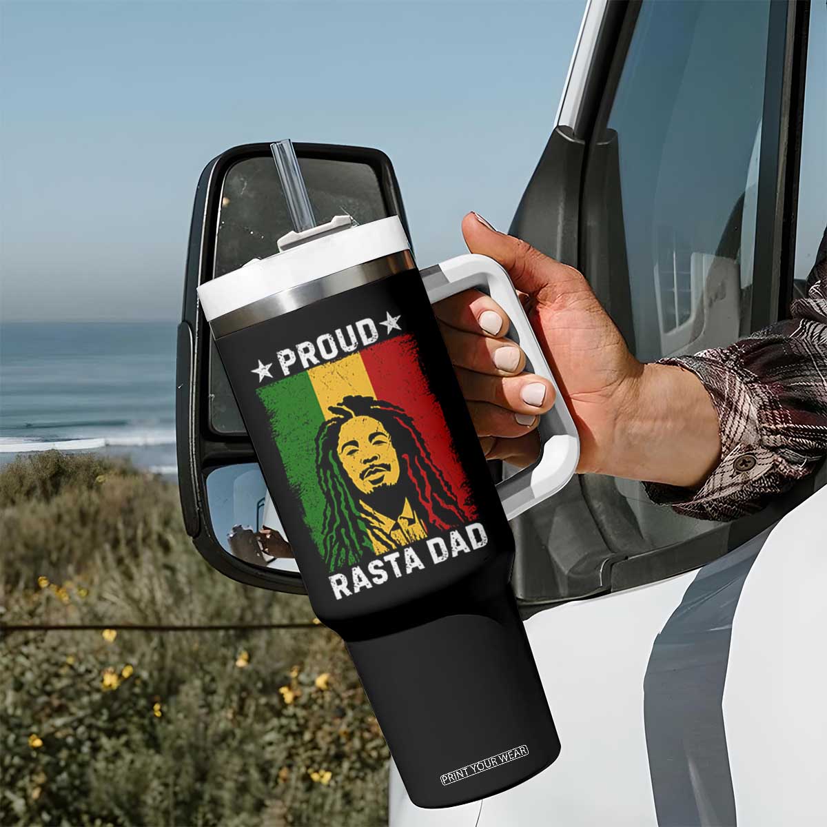 Proud Rasta Dad Tumbler With Handle Rastafarian Jamaica Father's Day TS11 Print Your Wear